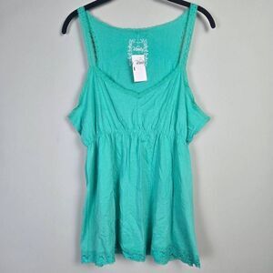 Vanity Womens Y2K Babydoll Tank Top 2XL Turquoise Flowy Lace Trim Feminine NWT